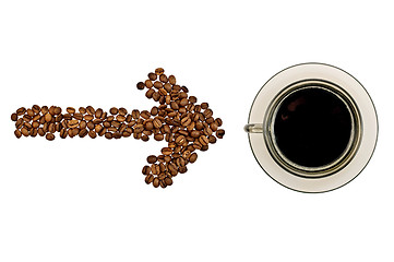 Image showing Arrow from the coffee beans with a cup