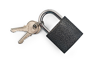 Image showing Black padlock with keys