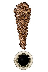 Image showing The exclamation point of the coffee beans with a cup