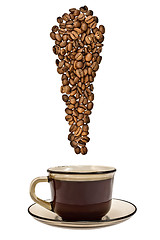 Image showing The exclamation point of the coffee beans with a cup of drink