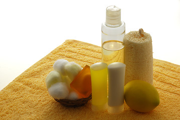 Image showing Lemon flavored SPA set on yellow towel