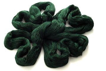 Image showing Green knitting yarn in shape of clover leaf