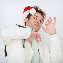 Image showing Portrait of scared person in a New Year hat