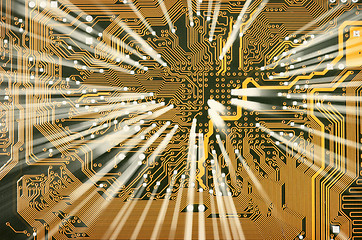 Image showing Electronic golden circuit board with shine