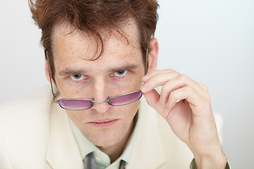 Image showing Serious sight of young man close up