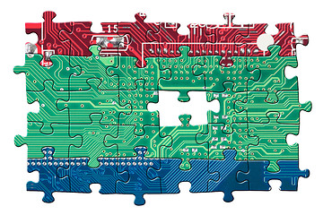 Image showing Color circuit board puzzle isolated on white