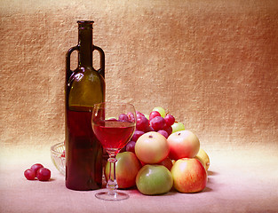 Image showing Red wine and fruit - still life