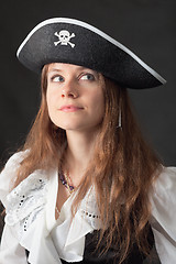 Image showing Art portrait of woman in an ancient piracy hat