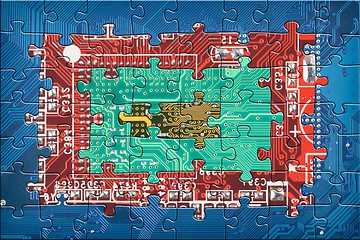 Image showing Abstract multicolor circuit board puzzle background