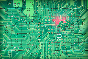 Image showing Green electronic circuit puzzle background