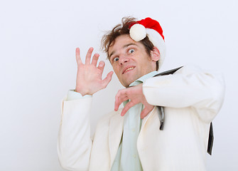 Image showing Frightened by approach of new year person on white background