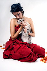 Image showing pretty woman with cat    