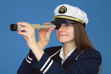 Image showing Portrait of woman - captain with spyglass