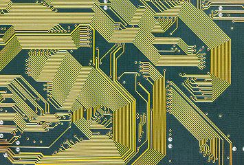 Image showing Electronic circuit board tech green background