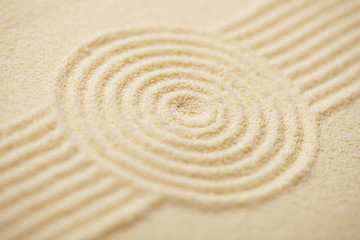 Image showing Circle drawn on sand of Japanese rock-garden