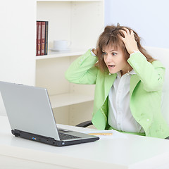 Image showing Person in shock working in Internet with the laptop