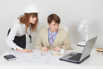 Image showing Businessmen work at office with laptop