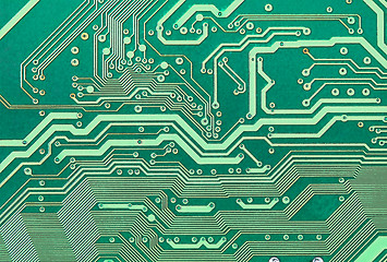 Image showing Texture of green electronic plate with metallic paths