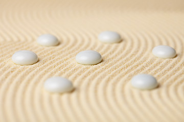 Image showing Composition from seven ceramic stones in rock garden