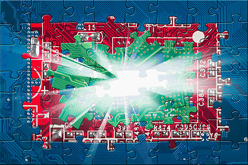 Image showing Abstract electronic circuit board puzzle background with rays