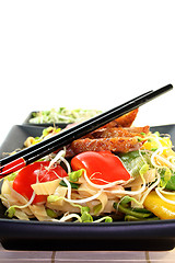 Image showing Duck breast with fried noodles