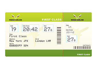 Image showing Plane ticket first class green