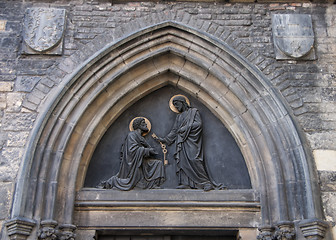 Image showing Decoration above entrance of St. Peter's Church in Prague.