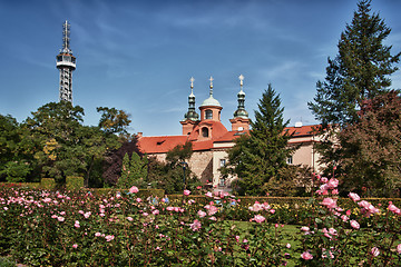 Image showing Eifel tower copy and monastery at the Petrin Park in Prague.