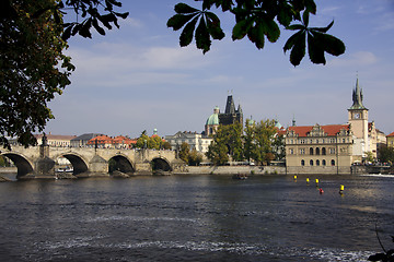 Image showing Prague's Charles bridge with the Old Town water tower.