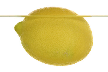 Image showing A lemon swims in water