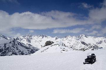 Image showing Snowmobile on ski slope