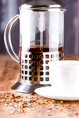 Image showing french press with herbal tea