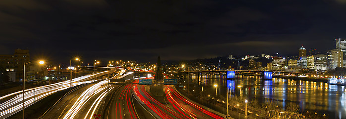 Image showing Freeway Light Trails in Downtown Portland Oregon Panorama
