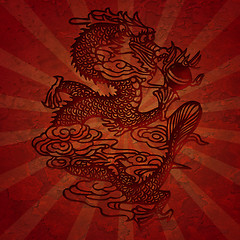 Image showing Paper Cutting Asian Dragon with Grunge Texture