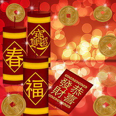 Image showing Chinese New Year Firecrackers with Gold Coins