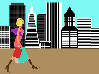 Image showing Modern Woman Shopping in the Big City