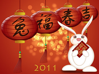 Image showing Happy Chinese New Year 2011 Rabbit Holding Red Money Packet