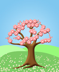 Image showing Abstract Tree with Spring Cherry Blossom Flowers