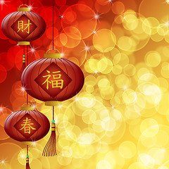 Image showing Happy Chinese New Year Lanterns with Blurred Background