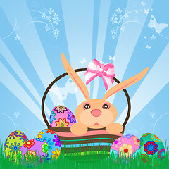 Image showing Easter Eggs Bunny Rabbit in Basket