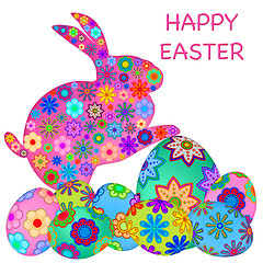 Image showing Happy Easter Bunny Rabbit with Colorful Eggs