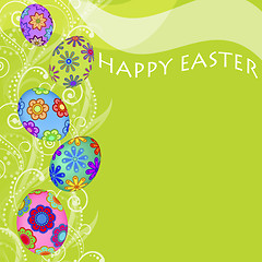 Image showing Happy Easter Eggs with Swirls and Flowers Background