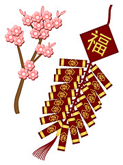 Image showing Chinese New Year Firecrackers with Spring Flowers