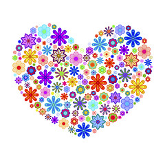Image showing Happy Valentines Day Heart with Colorful Flowers
