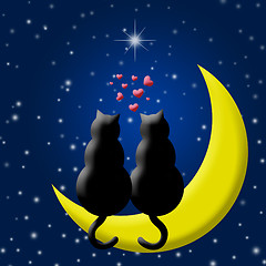Image showing Happy Valentines Day Cats in Love Sitting on Moon