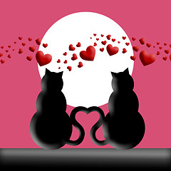 Image showing Happy Valentines Day Cats in Love Silhouette