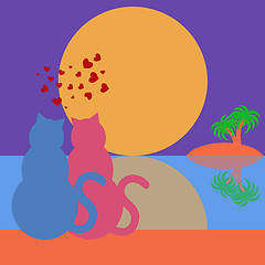 Image showing Happy Valentines Day Cats in Love Silhouette Tropical