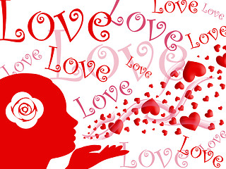 Image showing Woman Blowing Kisses of Hearts and Love