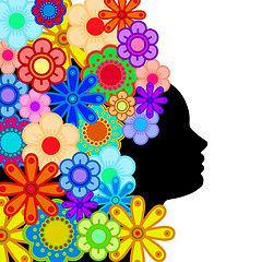 Image showing Woman Face Silhouette with Hair of Colorful Flowers