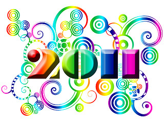 Image showing Happy New Year 2011 with Colorful Swirls and Circles